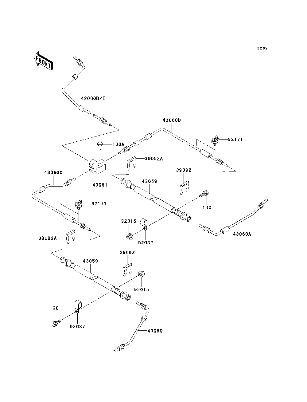Brake Piping Diagram and Parts List for KAF620G7F 2007 & Prior Kawasaki Lawn Tractor Accessories