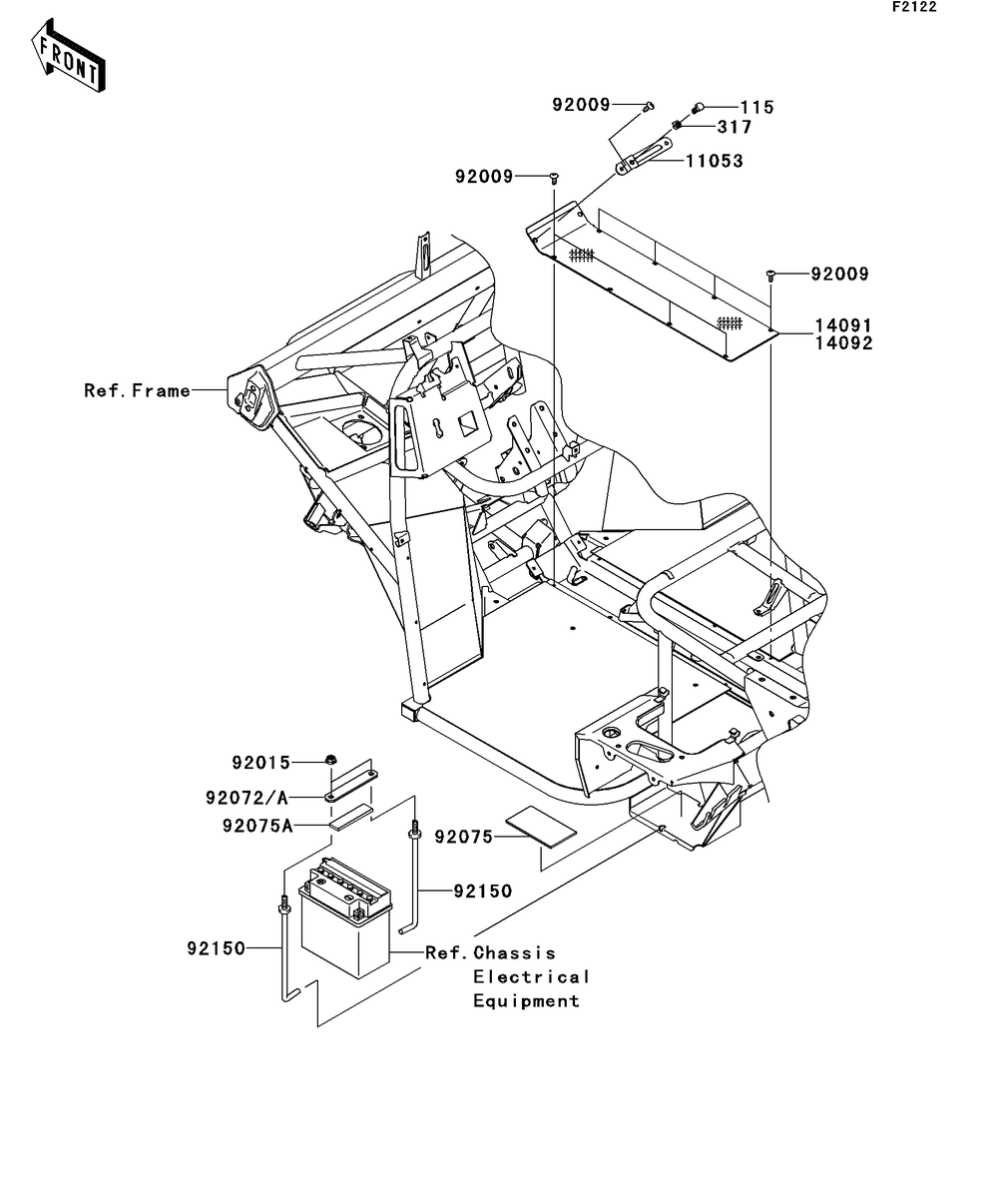 Engine Mount Diagram and Parts List for KAF400BEF 2014 Kawasaki Lawn Tractor Accessories