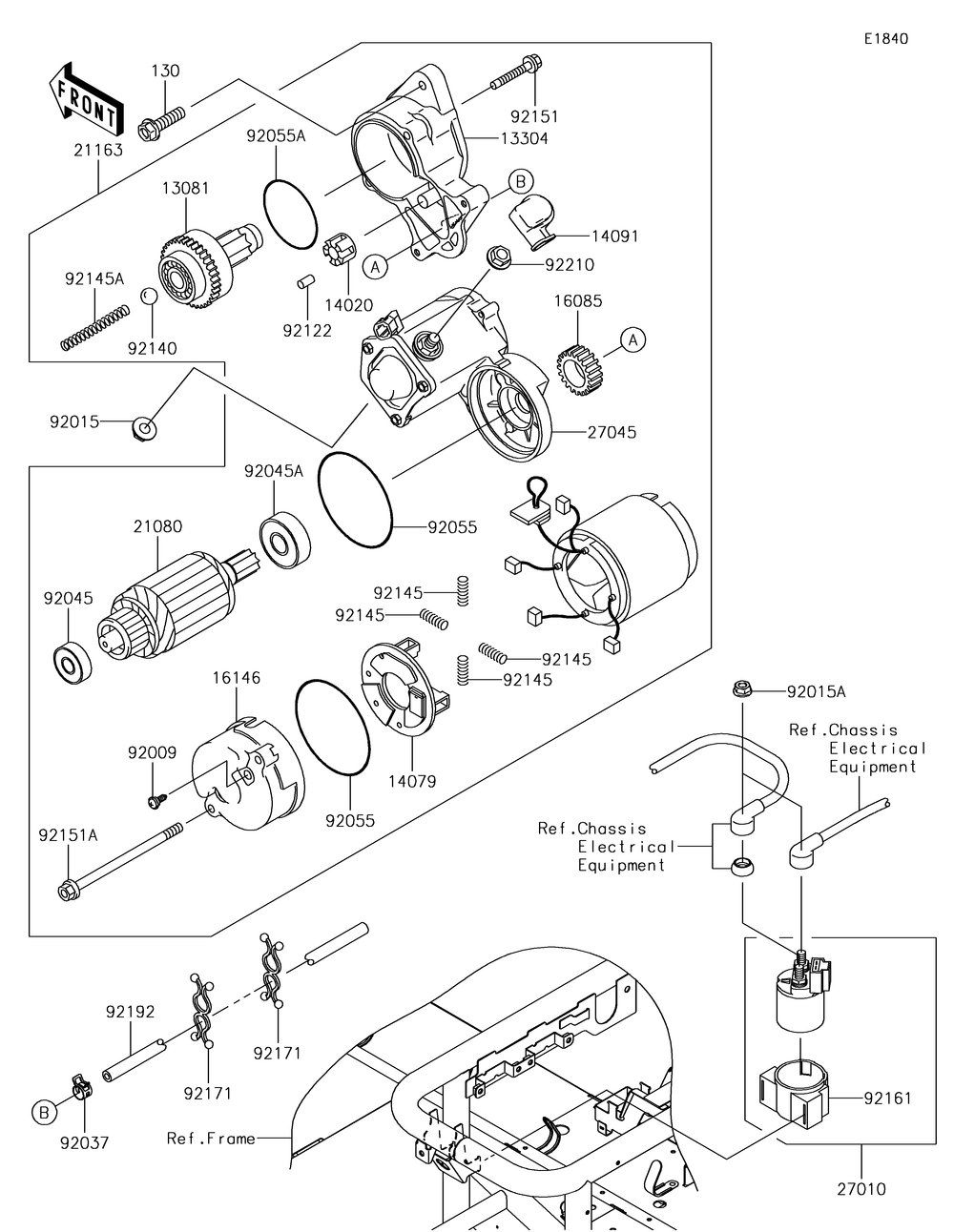 Starter Motor Diagram and Parts List for KAF620RHF 2017 Kawasaki Lawn Tractor Accessories