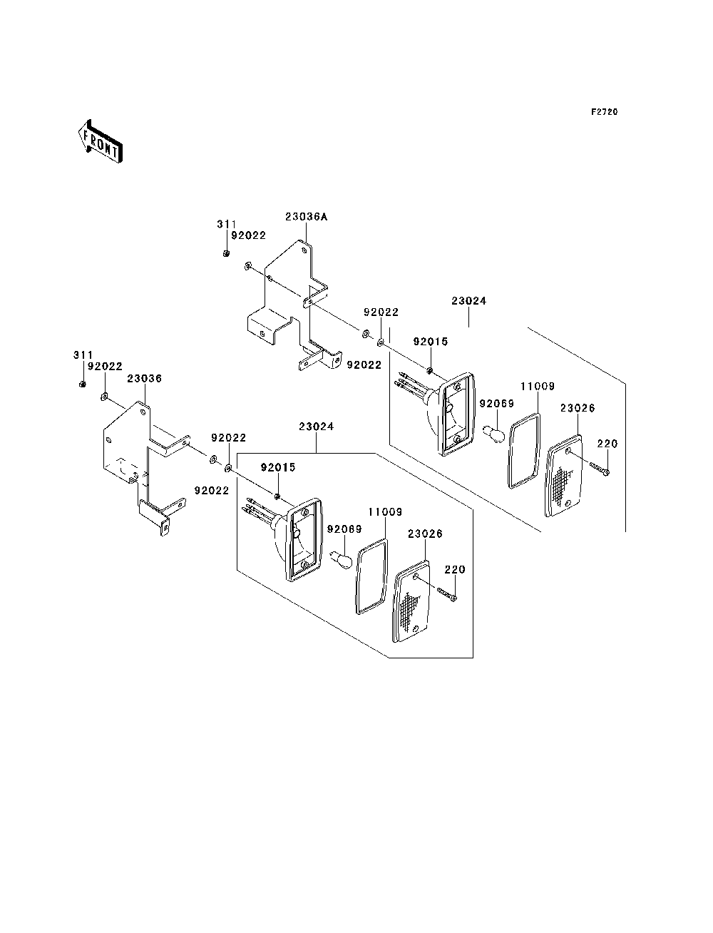 Taillight Diagram and Parts List for KRF750RDF 2013 Kawasaki Lawn Tractor Accessories