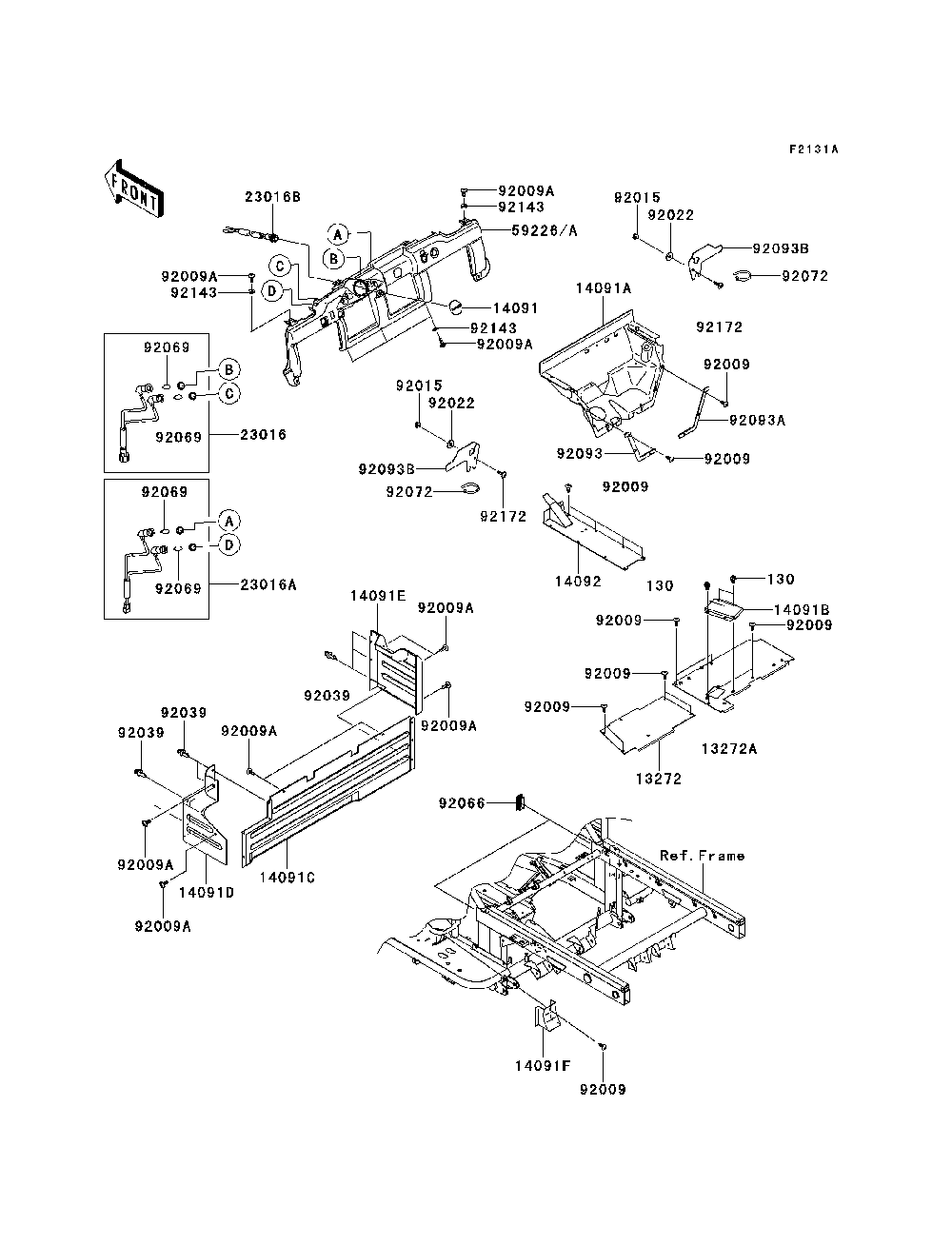 Frame Fittings Diagram and Parts List for KAF620MDF 2013 Kawasaki Lawn Tractor Accessories