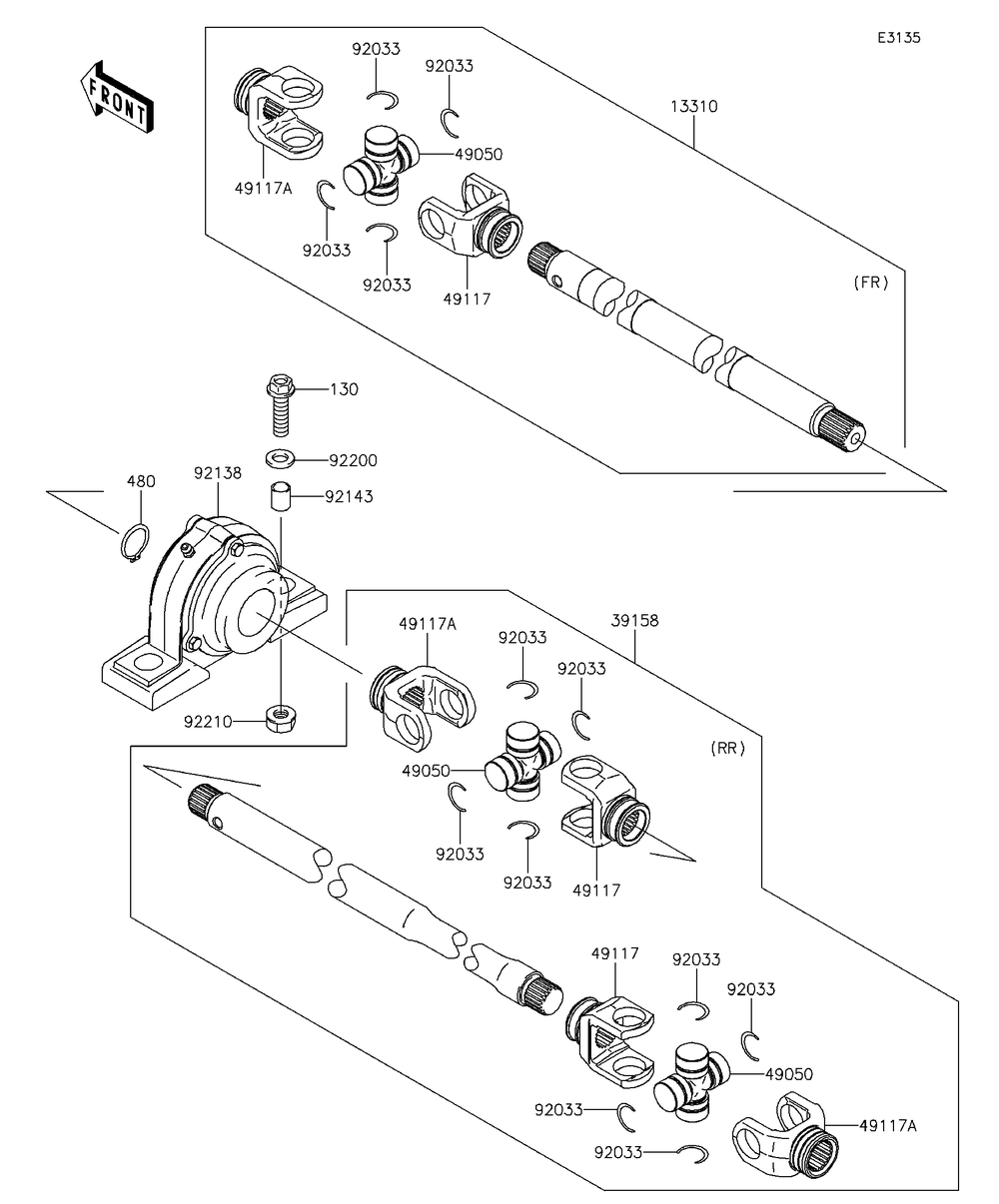 Drive Shaft-Propeller Diagram and Parts List for KAF620RFF 2015 Kawasaki Lawn Tractor Accessories