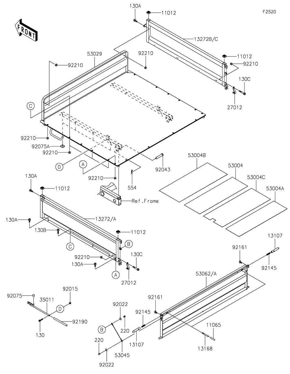 Carrier Diagram and Parts List for KAF620MLF 2020 Kawasaki Lawn Tractor Accessories