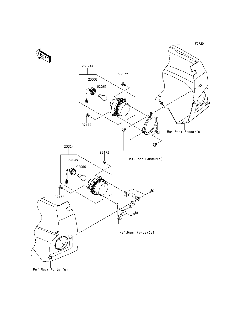 Taillight Diagram and Parts List for KRF800DFF 2015 Kawasaki Lawn Tractor Accessories