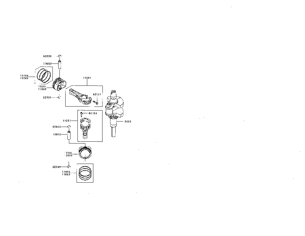Piston/crankshaft Diagram and Parts List for FR651V-AS08  Kawasaki Engine