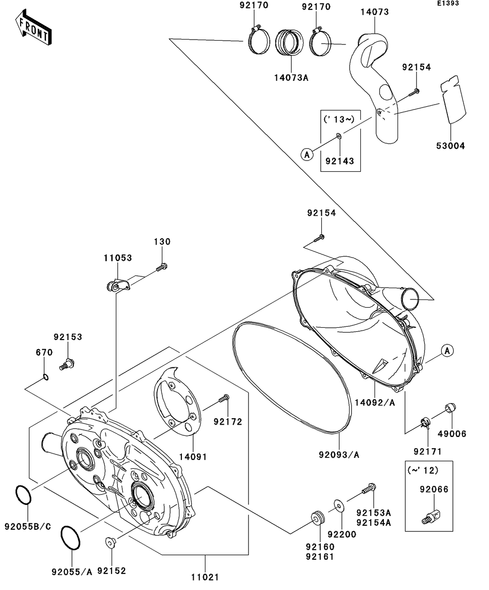 Converter Cover Diagram and Parts List for KAF400AFF 2015 Kawasaki Lawn Tractor Accessories
