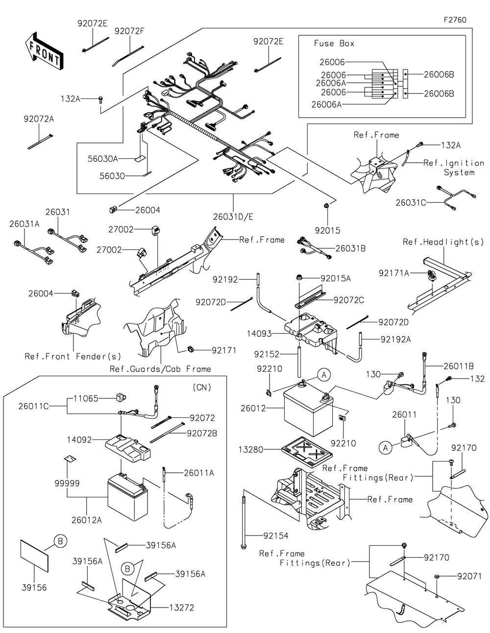 Chassis Electrical Equipment Diagram and Parts List for KRF800HMFNN 2021 Kawasaki Lawn Tractor Accessories