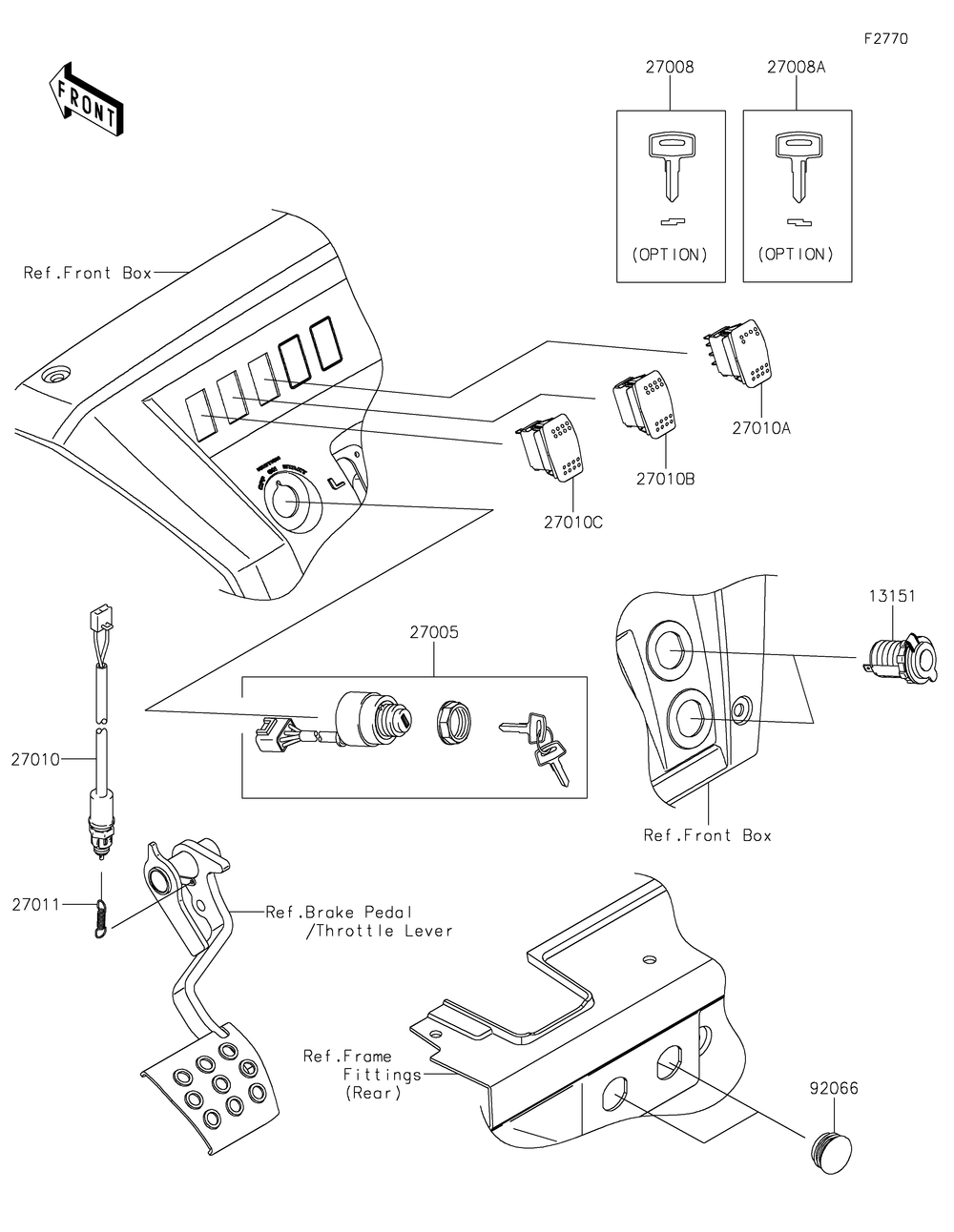 Ignition Switch Diagram and Parts List for KAF820BMFNL 2021 Kawasaki Lawn Tractor Accessories