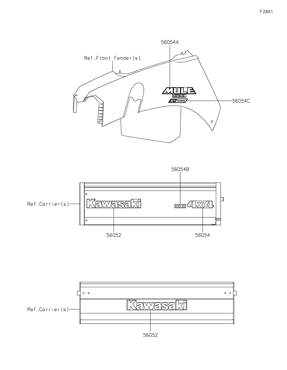 Decals Diagram and Parts List for KAF400SKS 2019 Kawasaki Lawn Tractor Accessories