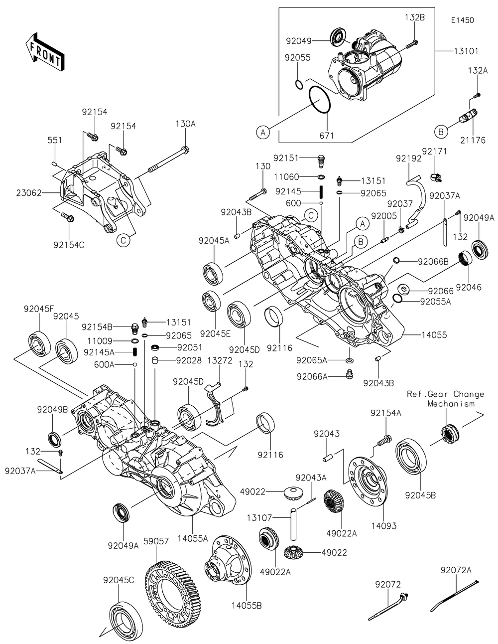 Gear Box Diagram and Parts List for KAF1000BMFNN 2021 Kawasaki Lawn Tractor Accessories