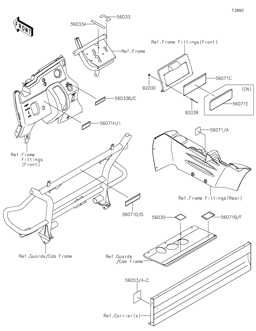 Labels Diagram and Parts List for KAF400MJF 2018 Kawasaki Lawn Tractor Accessories