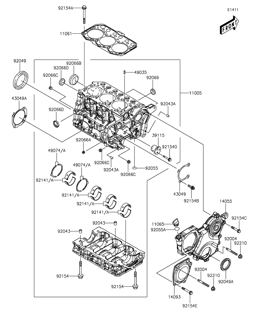Crankcase Diagram and Parts List for KAF1000EGF 2016 Kawasaki Lawn Tractor Accessories