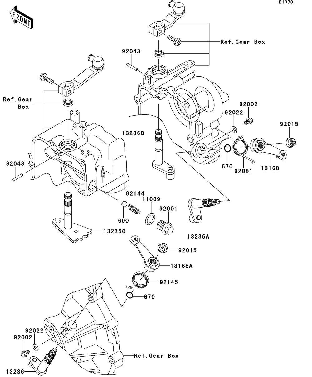 Gear Change Mechanism Diagram and Parts List for KAF620SDF 2013 Kawasaki Lawn Tractor Accessories
