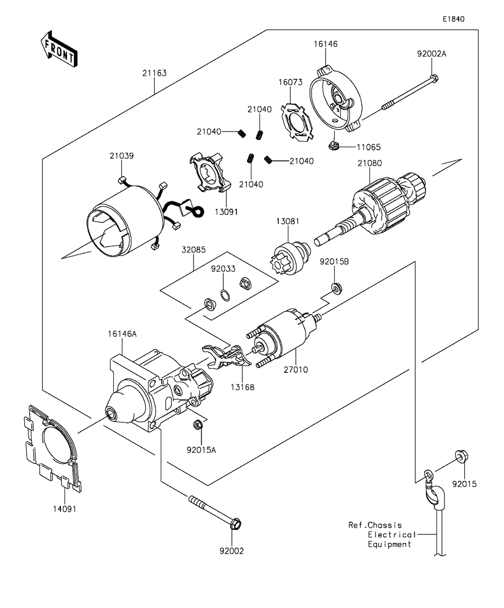 Starter Motor Diagram and Parts List for KAF400FGF 2016 Kawasaki Lawn Tractor Accessories
