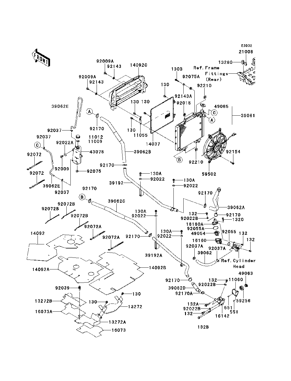 Radiator Diagram and Parts List for KRF750VBF 2011 Kawasaki Lawn Tractor Accessories