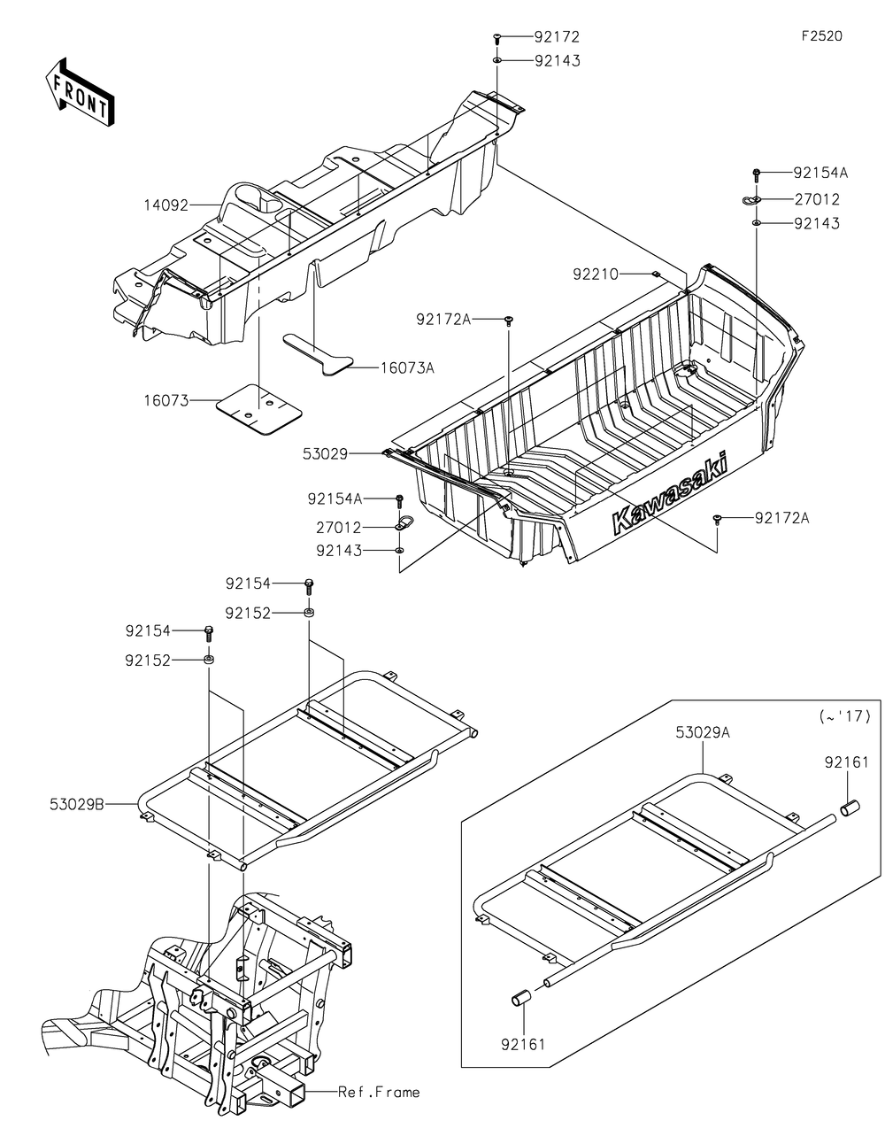 Carrier Diagram and Parts List for KRT800FHF 2017 Kawasaki Lawn Tractor Accessories