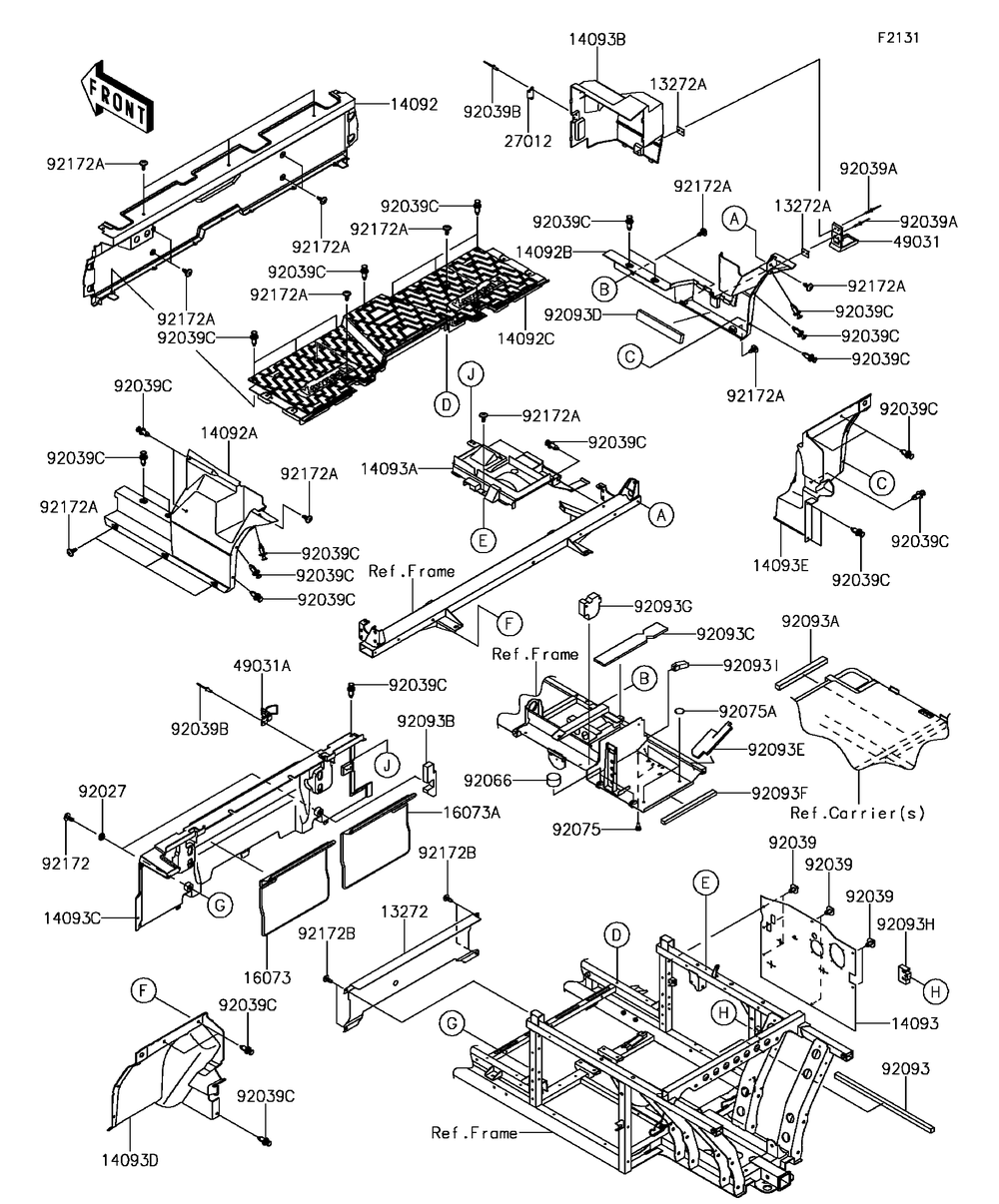 Frame Fittings-Rear Diagram and Parts List for KAF820BHF 2017 Kawasaki Lawn Tractor Accessories