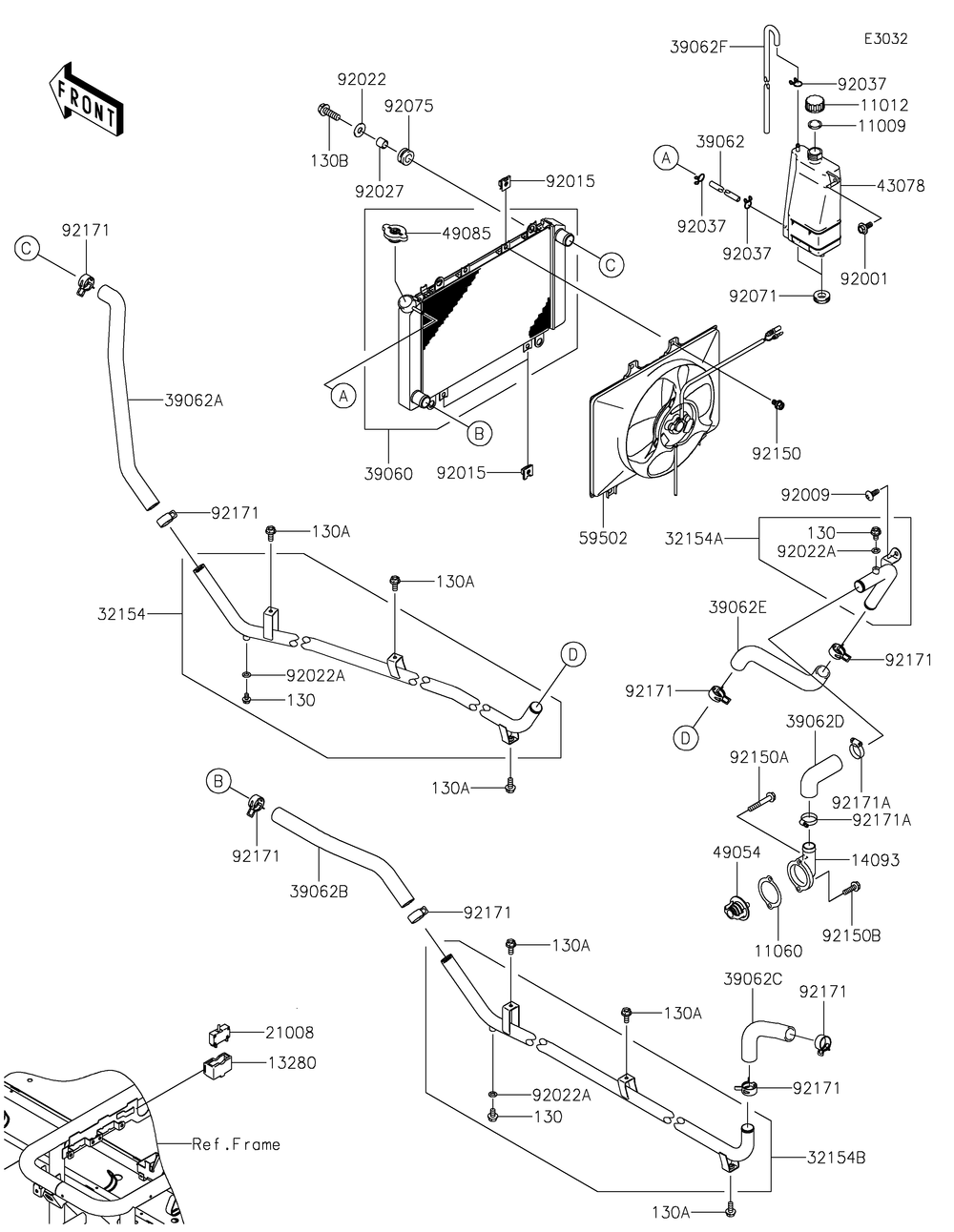 Radiator 1 Diagram and Parts List for KAF620SMFNN 2021 Kawasaki Lawn Tractor Accessories