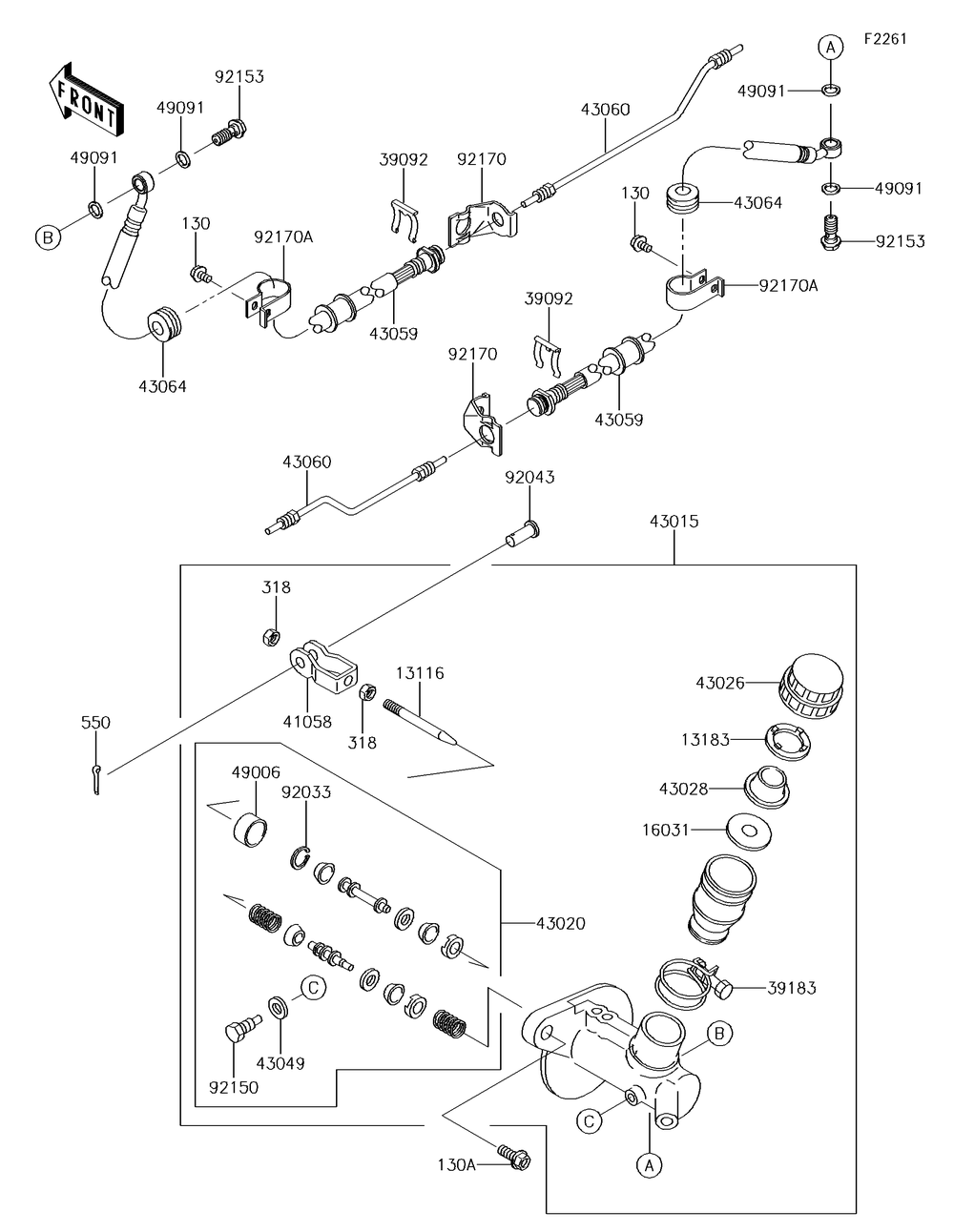 Master Cylinder Diagram and Parts List for KAF620SGF 2016 Kawasaki Lawn Tractor Accessories