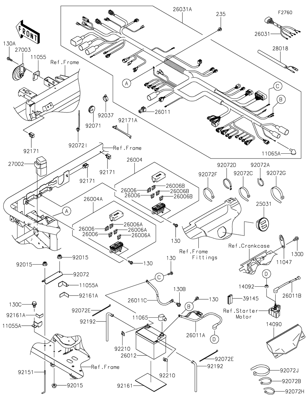 Chassis Electrical Equipment Diagram and Parts List for KAF620PKF 2019 Kawasaki Lawn Tractor Accessories