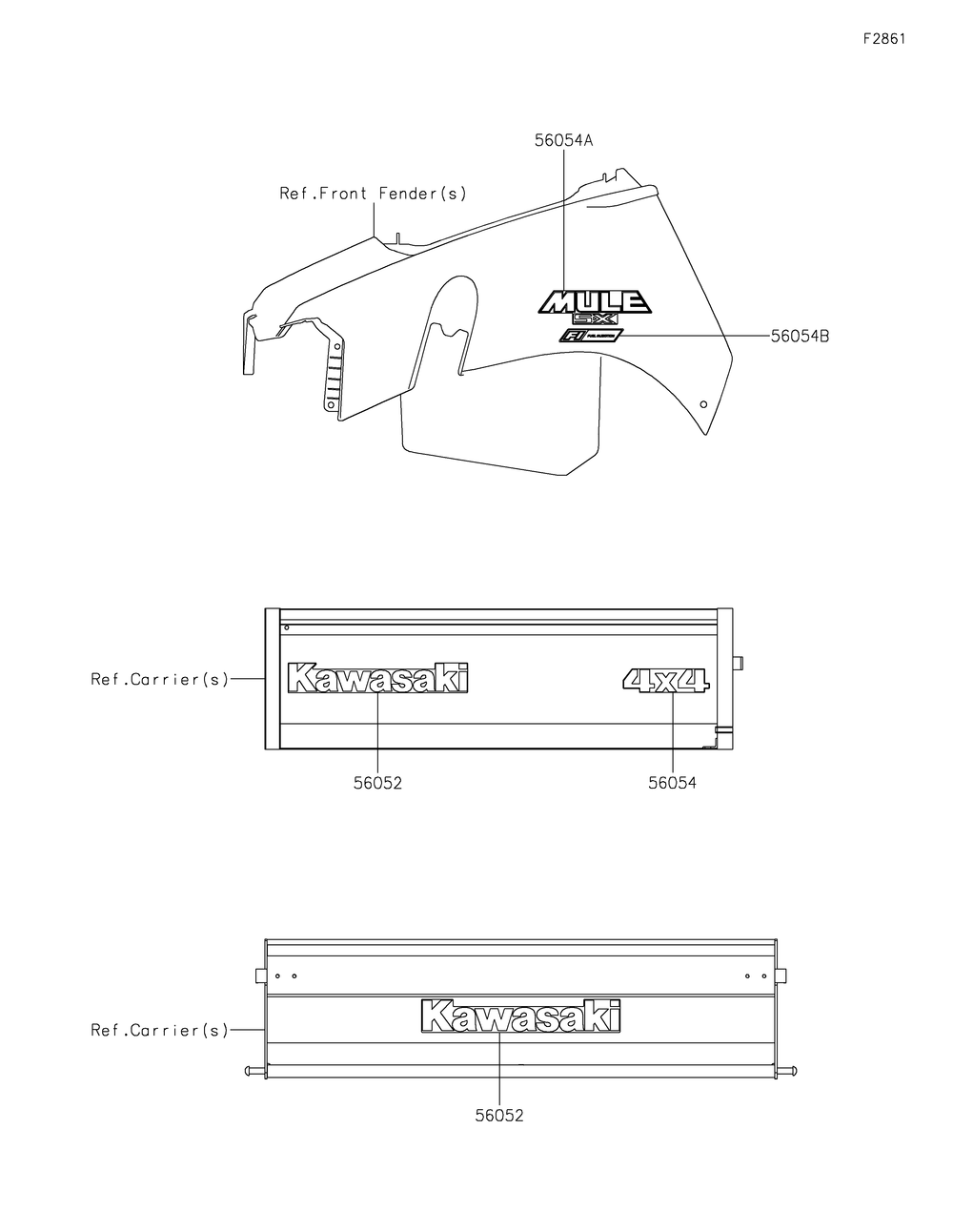 Decals Diagram and Parts List for KAF400PLS 2020 Kawasaki Lawn Tractor Accessories