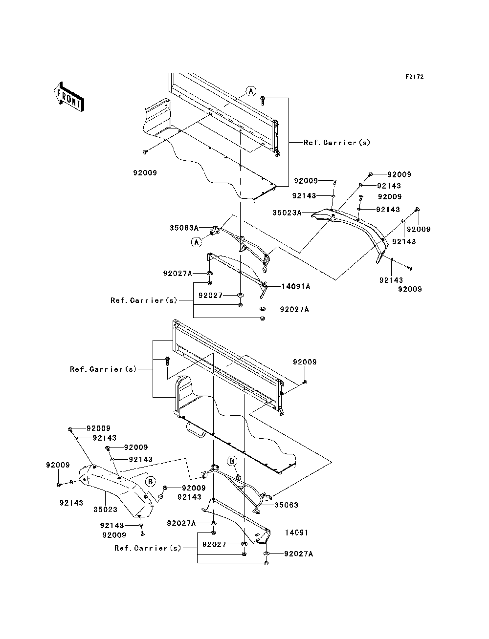 Rear Fender Diagram and Parts List for KAF620MDF 2013 Kawasaki Lawn Tractor Accessories