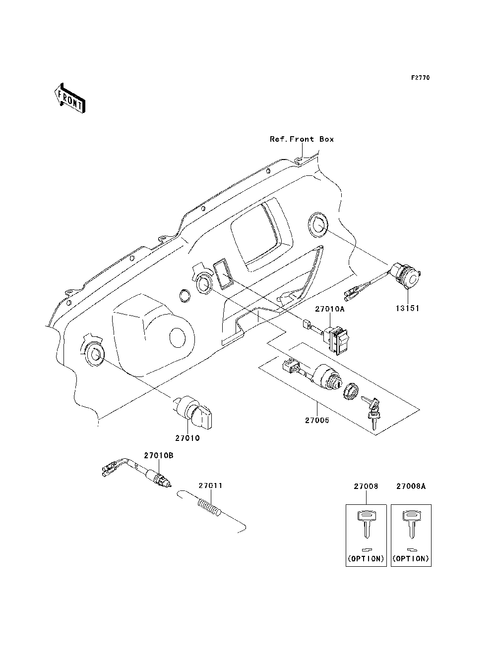 Ignition Switch Diagram and Parts List for KRF750RDF 2013 Kawasaki Lawn Tractor Accessories