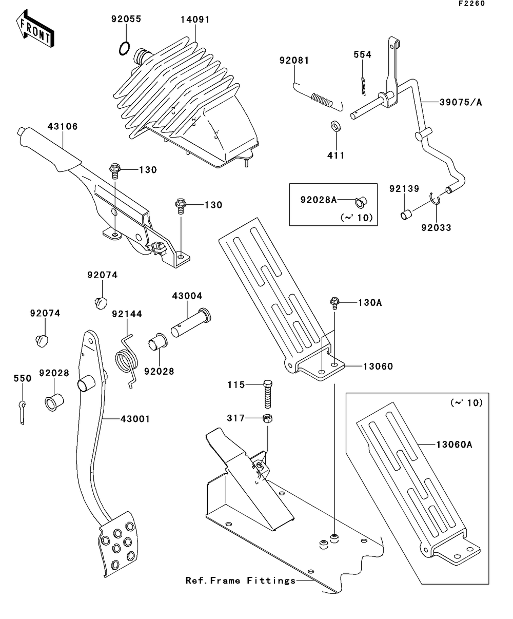 Brake Pedal/Throttle Lever Diagram and Parts List for KAF620SDF 2013 Kawasaki Lawn Tractor Accessories