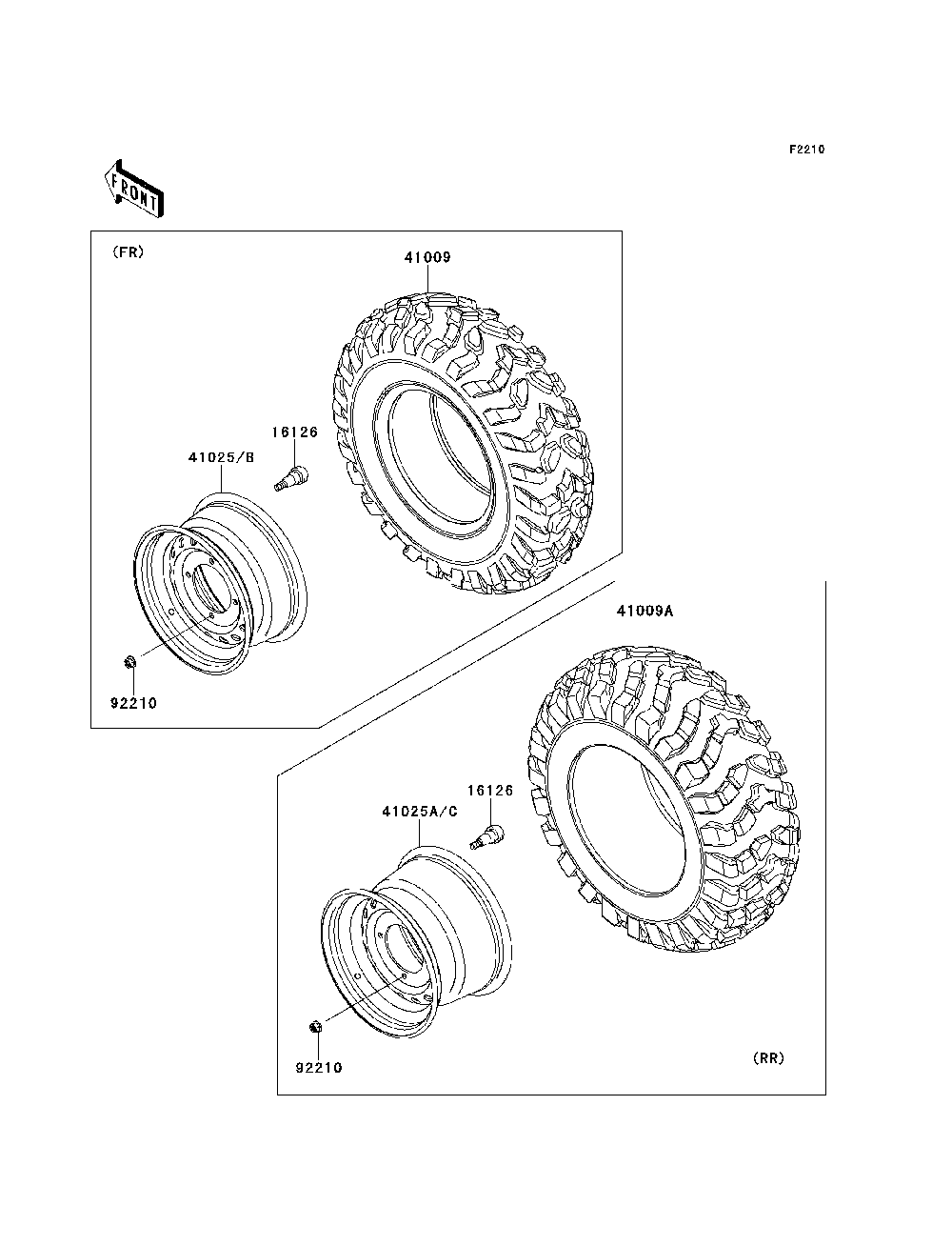 Wheels/Tires Diagram and Parts List for KRF750RCS 2012 Kawasaki Lawn Tractor Accessories