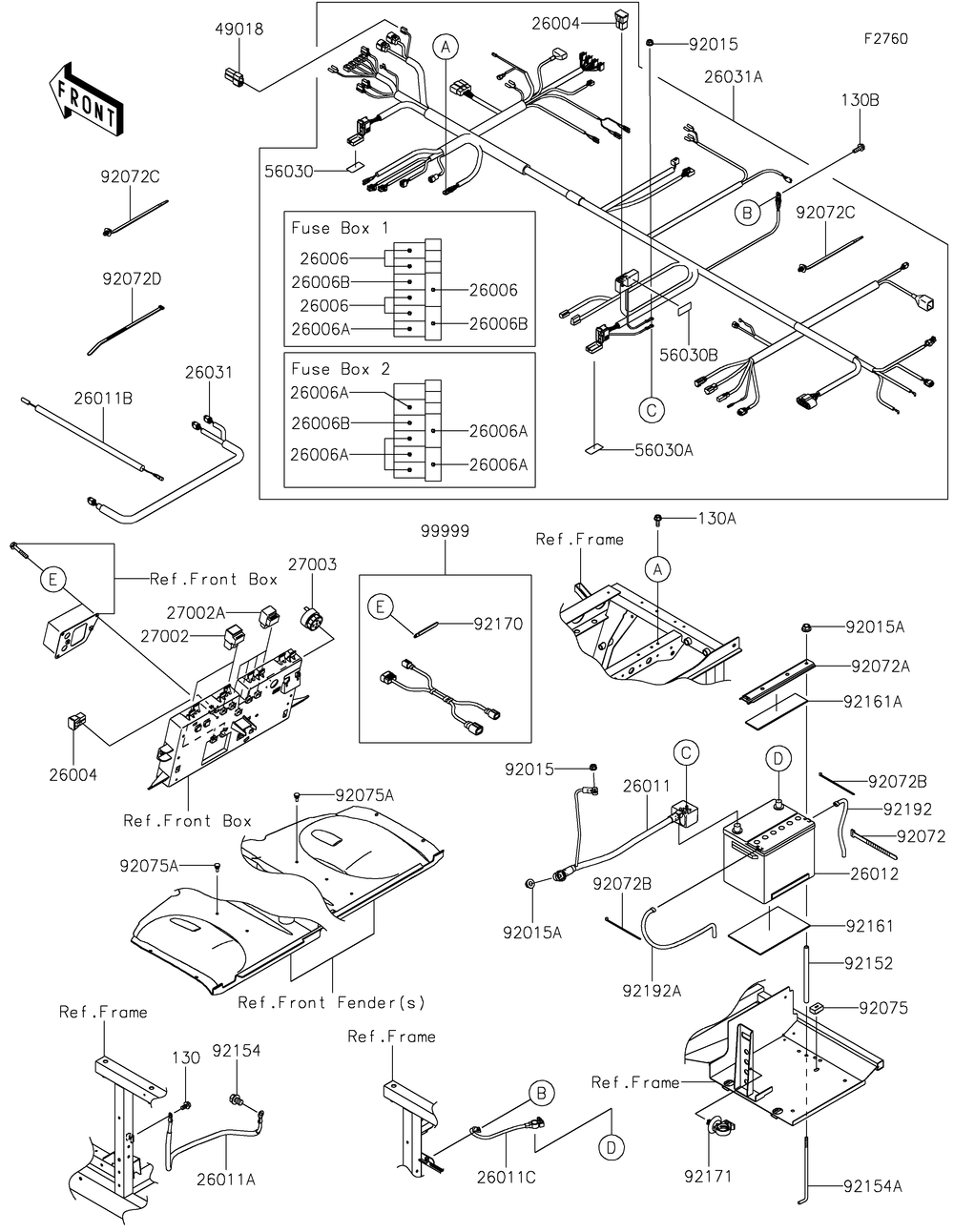 Chassis Electrical Equipment Diagram and Parts List for KAF1000DHF 2017 Kawasaki Lawn Tractor Accessories