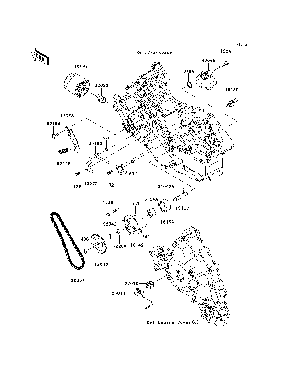 Oil Pump/Oil Filter Diagram and Parts List for KRT800BEF 2014 Kawasaki Lawn Tractor Accessories
