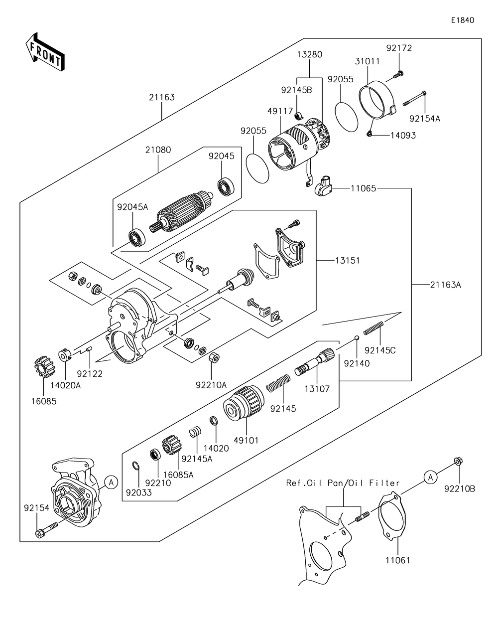 Starter Motor Diagram and Parts List for KAF1000HJF 2018 Kawasaki Lawn Tractor Accessories