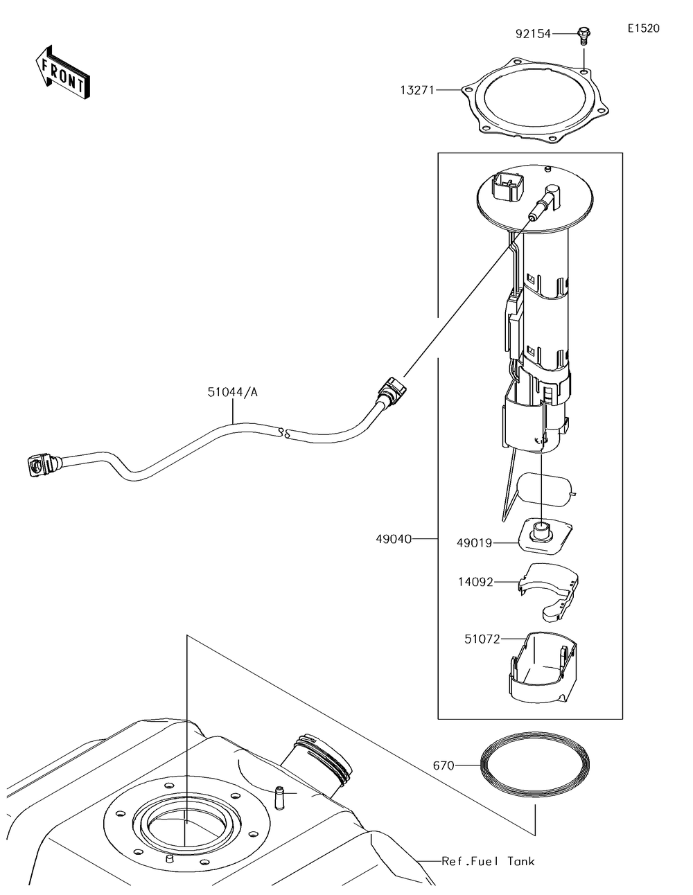 Fuel Pump Diagram and Parts List for KRF800GJF 2018 Kawasaki Lawn Tractor Accessories