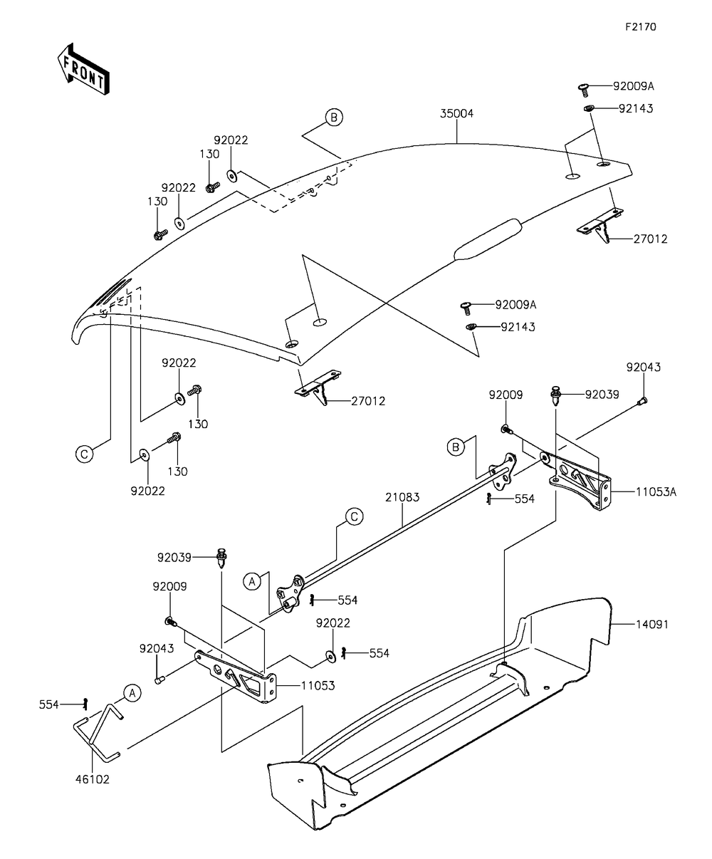 Fenders Diagram and Parts List for KAF400EGF 2016 Kawasaki Lawn Tractor Accessories