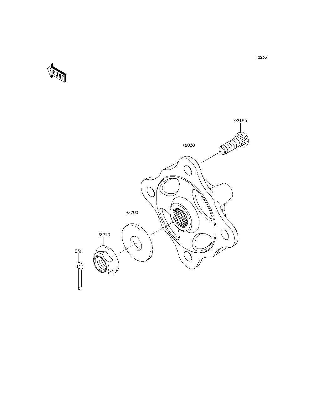 Front Hubs/Brakes Diagram and Parts List for KRT800CFF 2015 Kawasaki Lawn Tractor Accessories