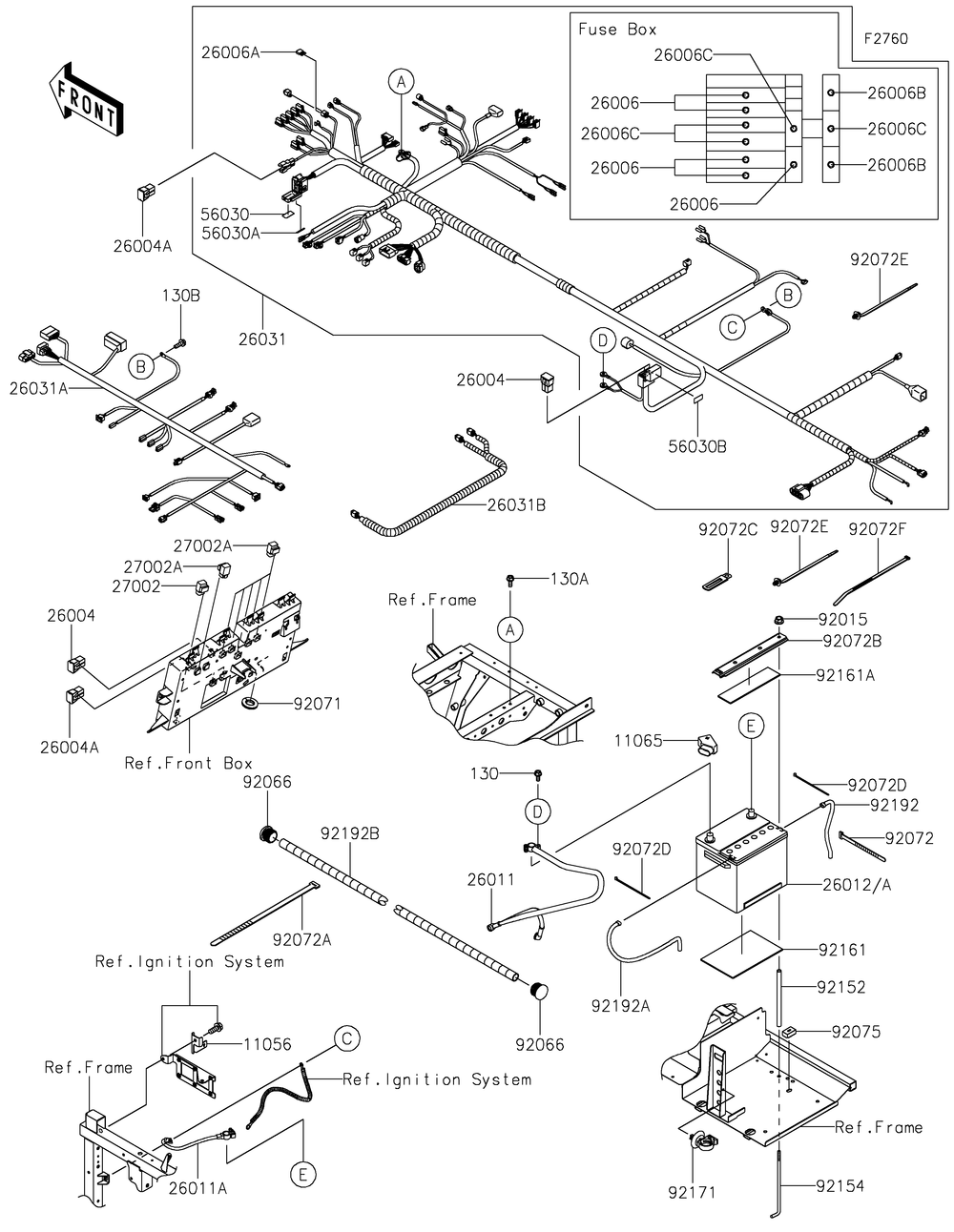 Chassis Electrical Equipment Diagram and Parts List for KAF820CMFNL 2021 Kawasaki Lawn Tractor Accessories