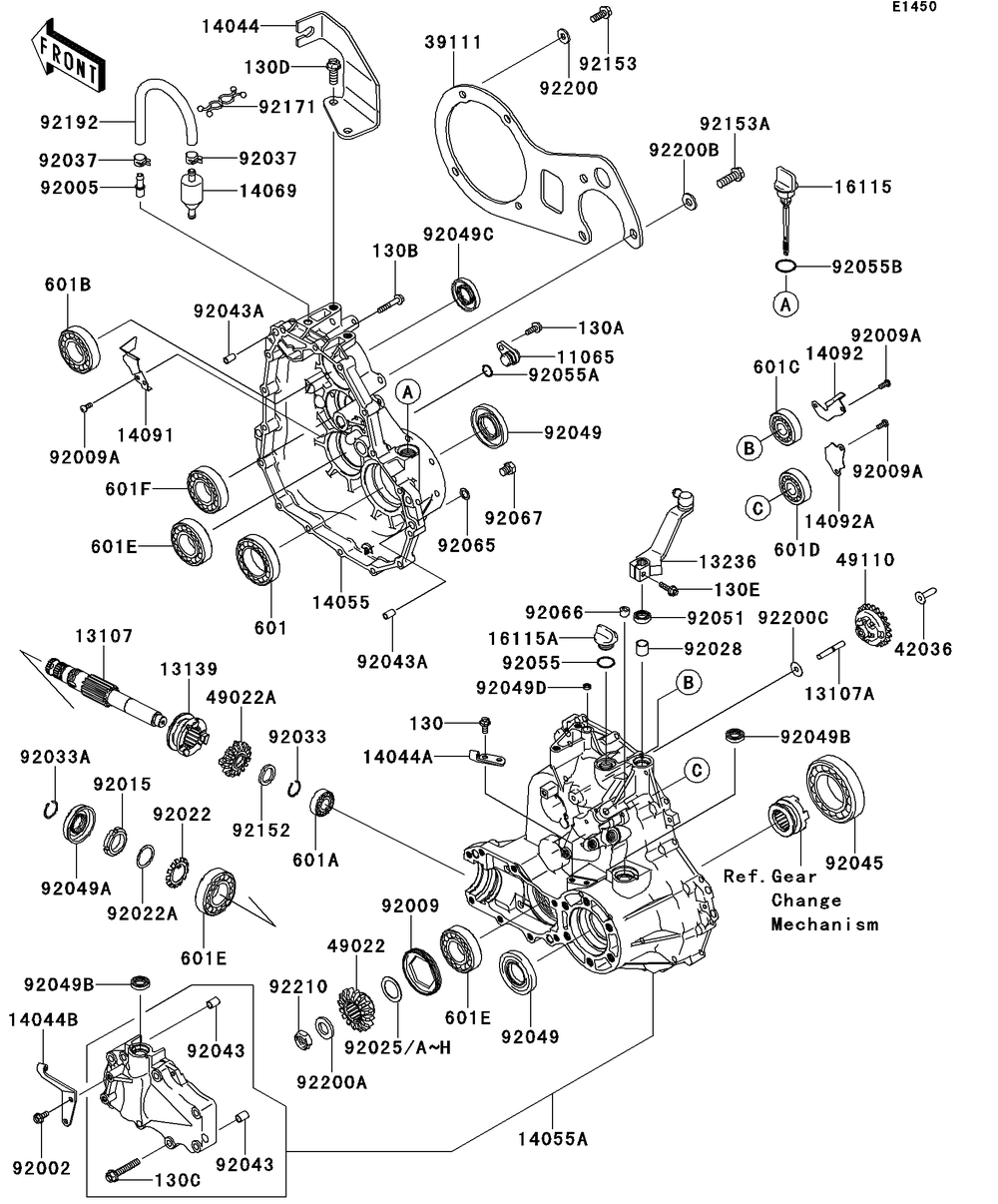 Gear Box Diagram and Parts List for KAF400DEF 2014 Kawasaki Lawn Tractor Accessories