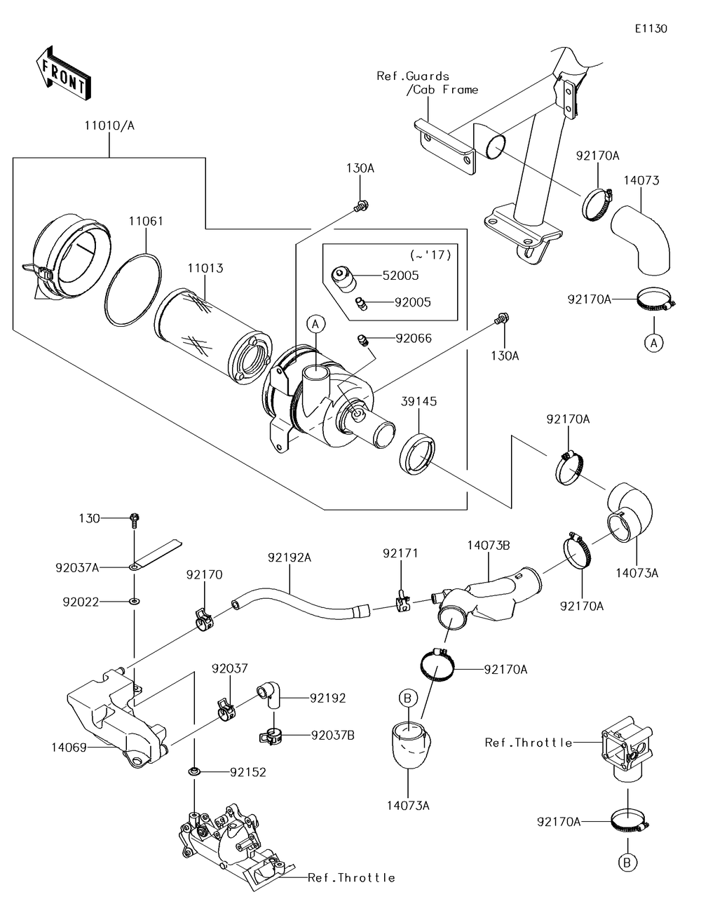 Air Cleaner Diagram and Parts List for KAF620SGF 2016 Kawasaki Lawn Tractor Accessories
