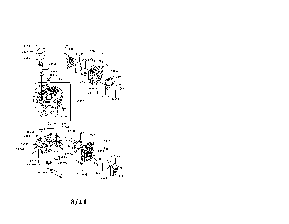 Cylinder/crankcase Diagram and Parts List for FR730V-AS09  Kawasaki Engine