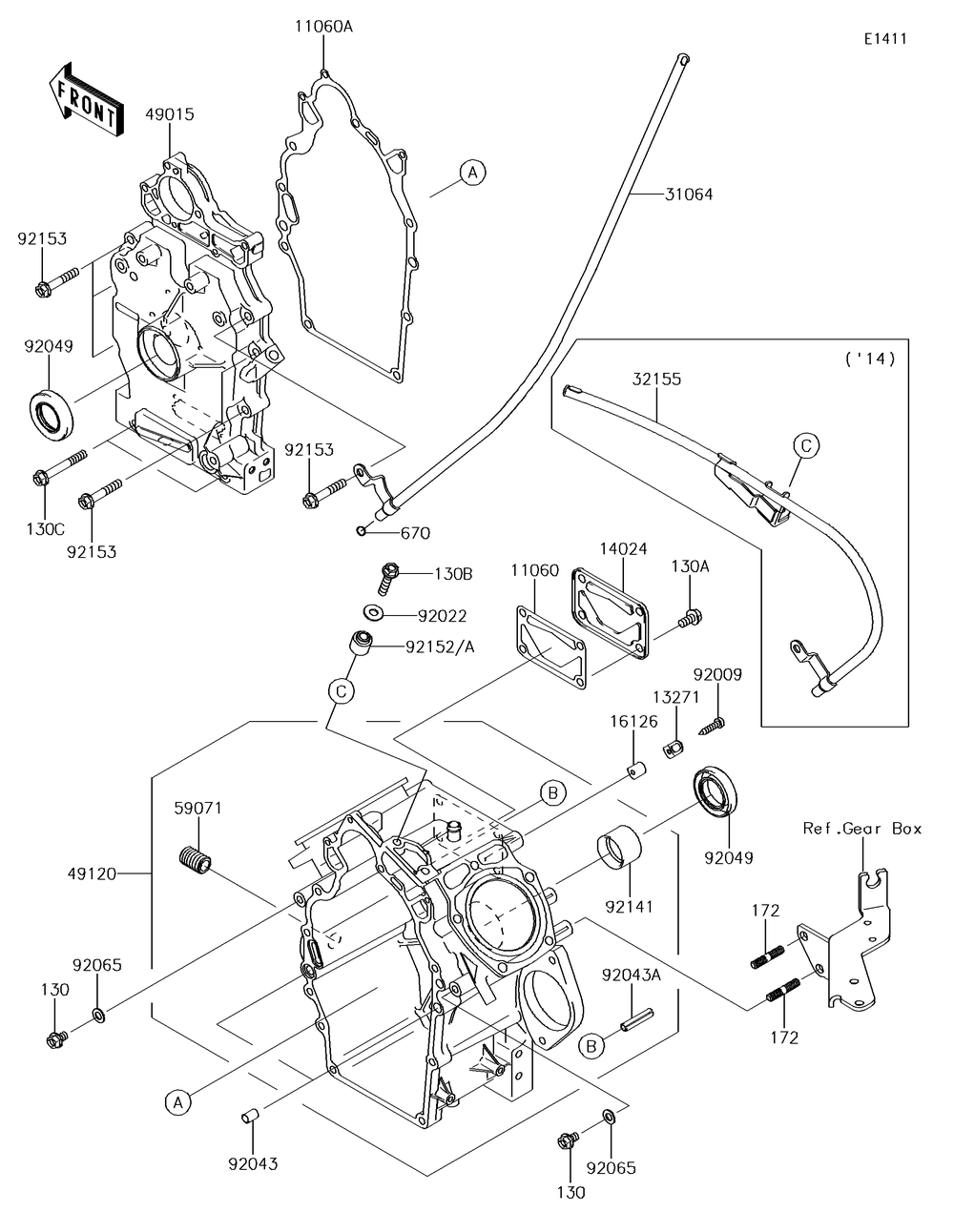 Crankcase Diagram and Parts List for KAF620SGF 2016 Kawasaki Lawn Tractor Accessories
