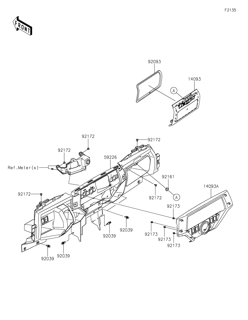 Front Box Diagram and Parts List for KRT800LPFNN 2023 Kawasaki Lawn Tractor Accessories