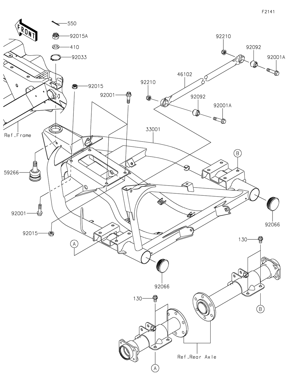 Swingarm Diagram and Parts List for KAF400JNFNN 2022 Kawasaki Lawn Tractor Accessories