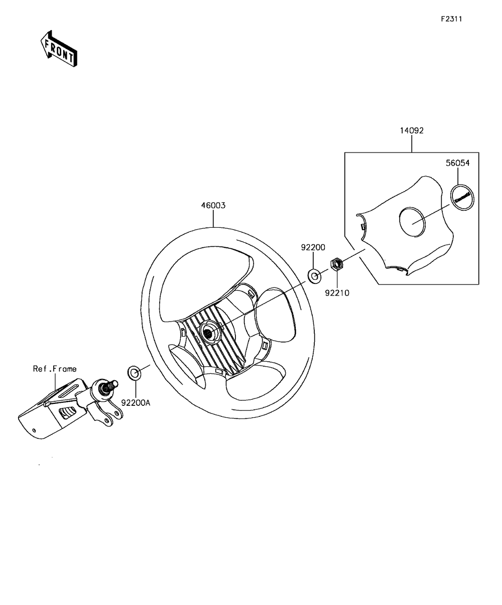 Steering Wheel Diagram and Parts List for KAF1000CHF 2017 Kawasaki Lawn Tractor Accessories