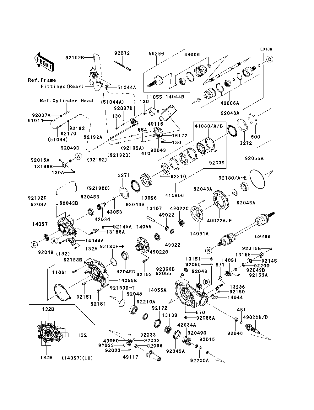 Drive Shaft-Front Diagram and Parts List for KRF750RCS 2012 Kawasaki Lawn Tractor Accessories