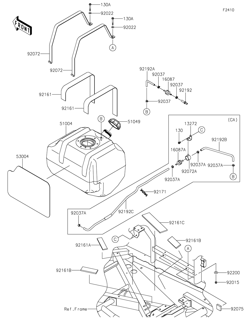 Fuel Tank Diagram and Parts List for KRT800FHF 2017 Kawasaki Lawn Tractor Accessories