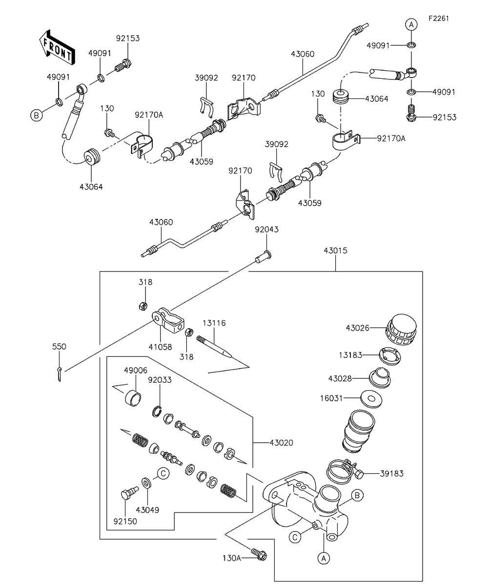 Master Cylinder Diagram and Parts List for KAF620RFF 2015 Kawasaki Lawn Tractor Accessories