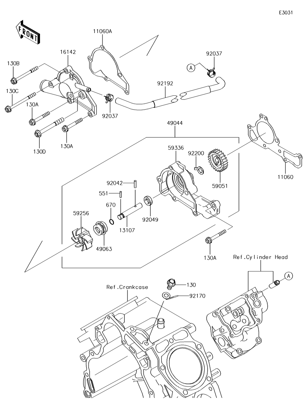 Water Pump Diagram and Parts List for KAF620SGF 2016 Kawasaki Lawn Tractor Accessories