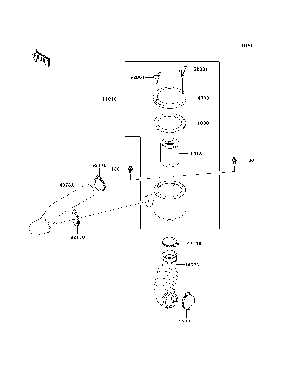 Air Cleaner-Belt Converter Diagram and Parts List for KAF400A7F 2007 & Prior Kawasaki Lawn Tractor Accessories