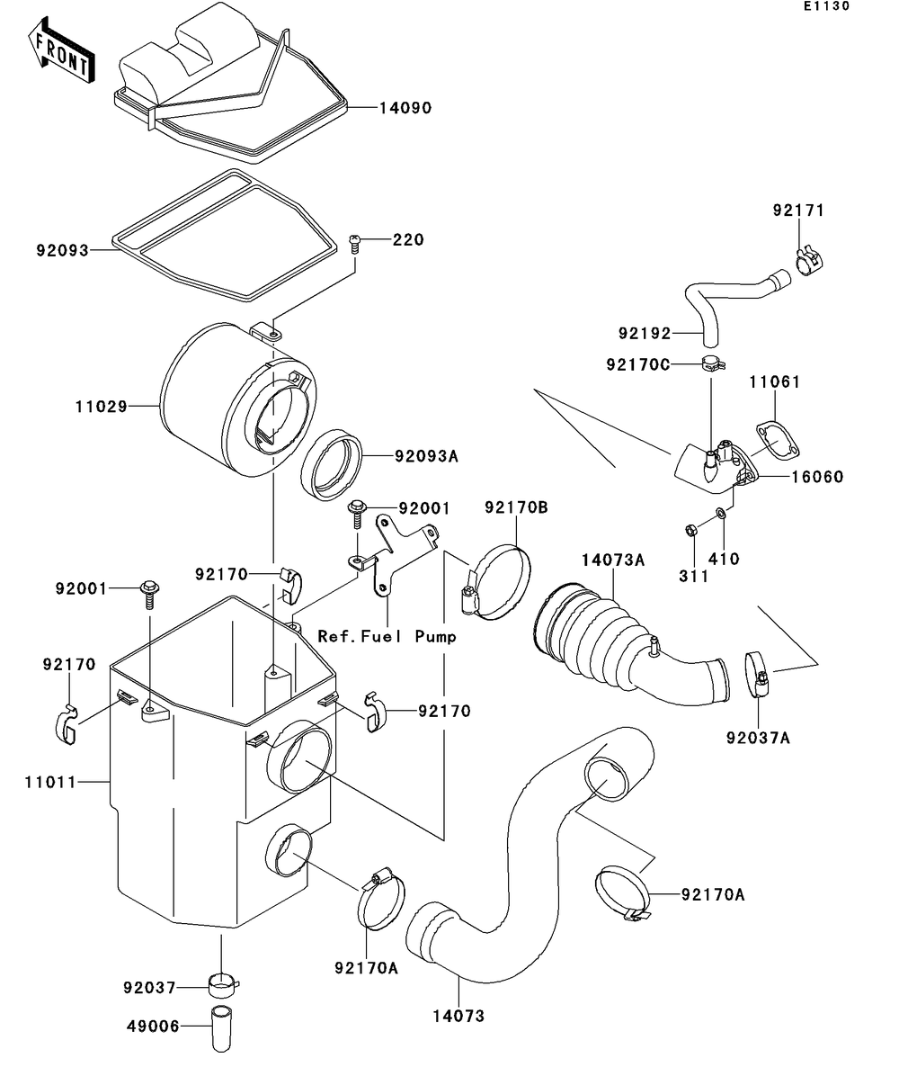 Air Cleaner Diagram and Parts List for KAF400AFF 2015 Kawasaki Lawn Tractor Accessories