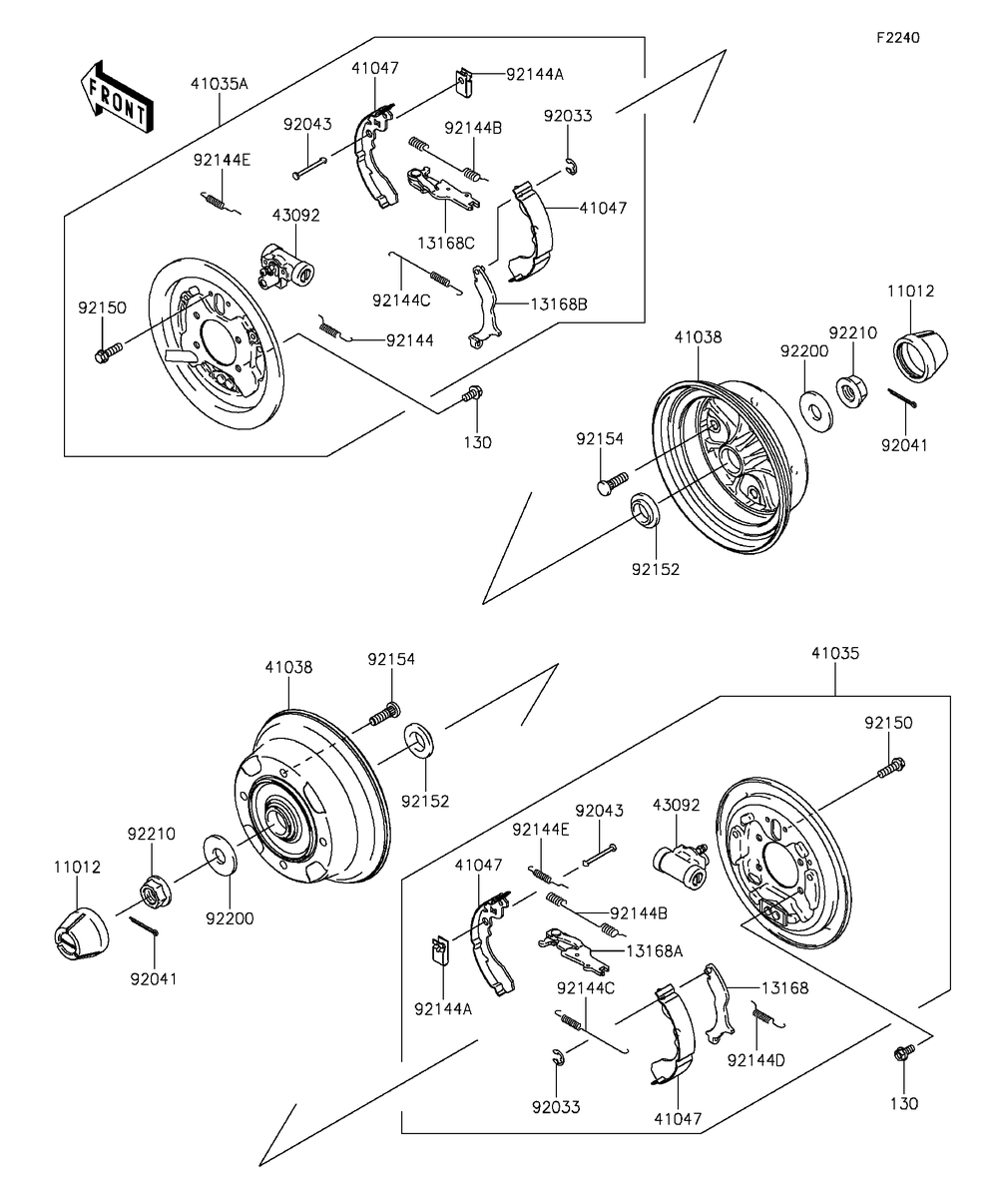 Rear Hubs/Brakes Diagram and Parts List for KAF400BGF 2016 Kawasaki Lawn Tractor Accessories